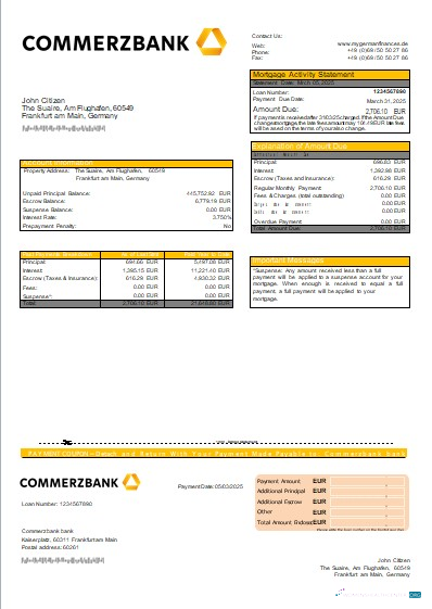 Download Germany Commerzbank bank mortgage statement scr Photoshop template